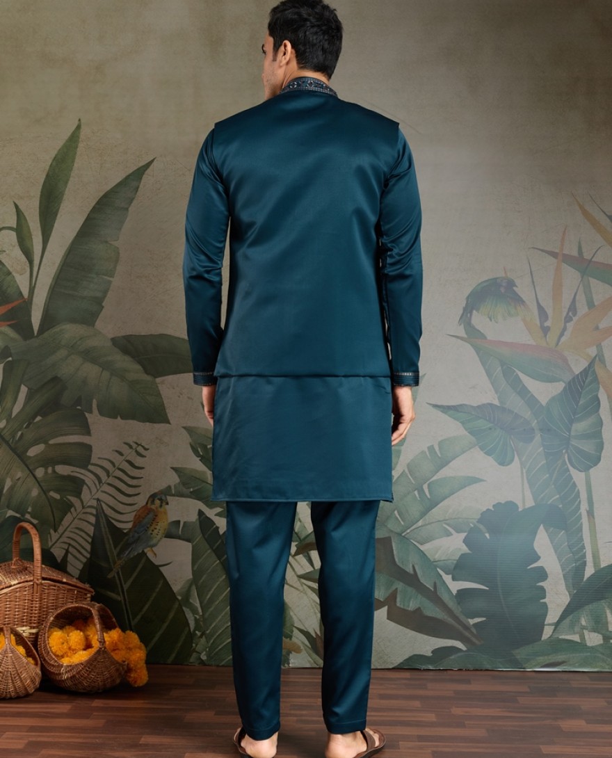 61104-BLUE - Midnight Blue Embroidered Kurta Set for Men